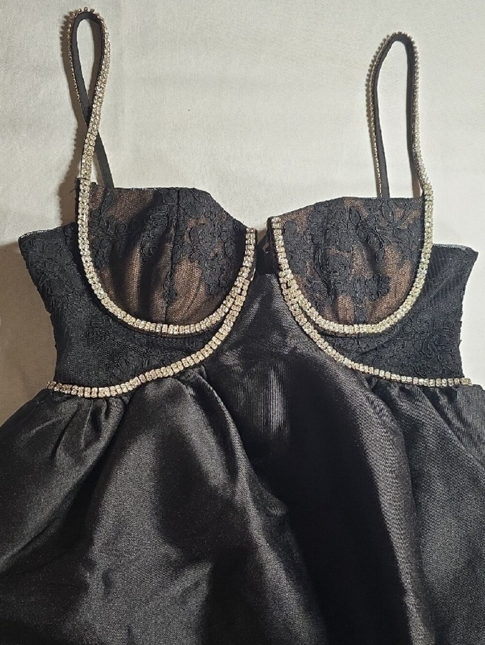 Self Portrait Black Taffetta Diamante Mini Dress - Picture 6 of 12